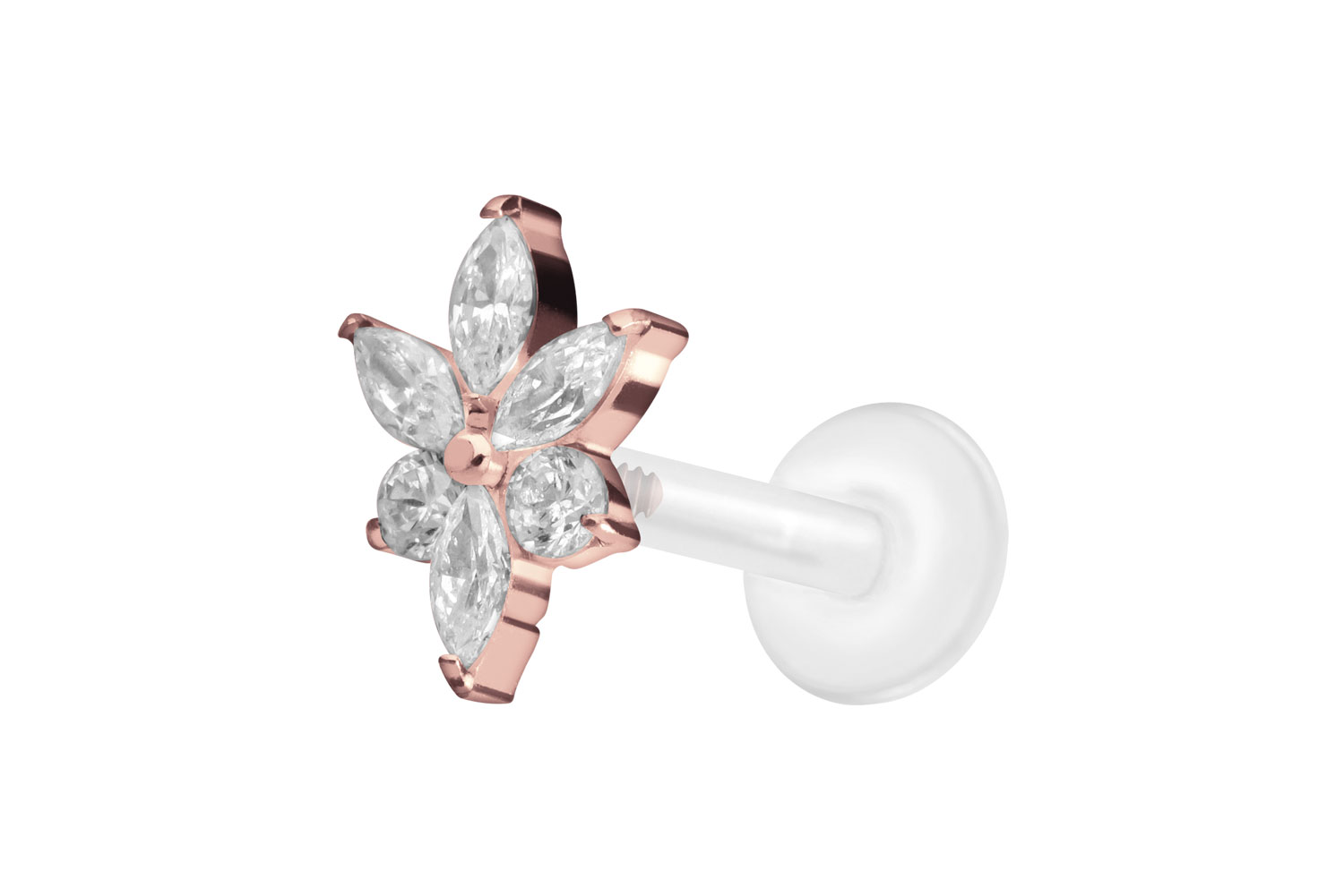 PTFE Labret Piercing mit Innengewinde + Titan-Aufsatz KRISTALLBLUME